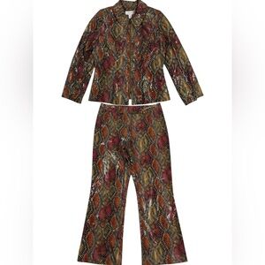 Janine Italy Women’s Large Snakeskin Print Two Piece Set Jacket & Pants VTG 90s